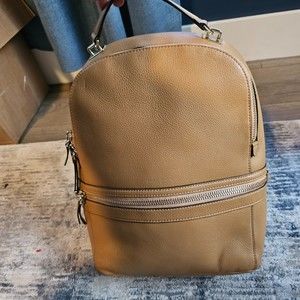 Henri Bendel West 57th Travel Backpack Caramel Brown Leather With Gold Accents